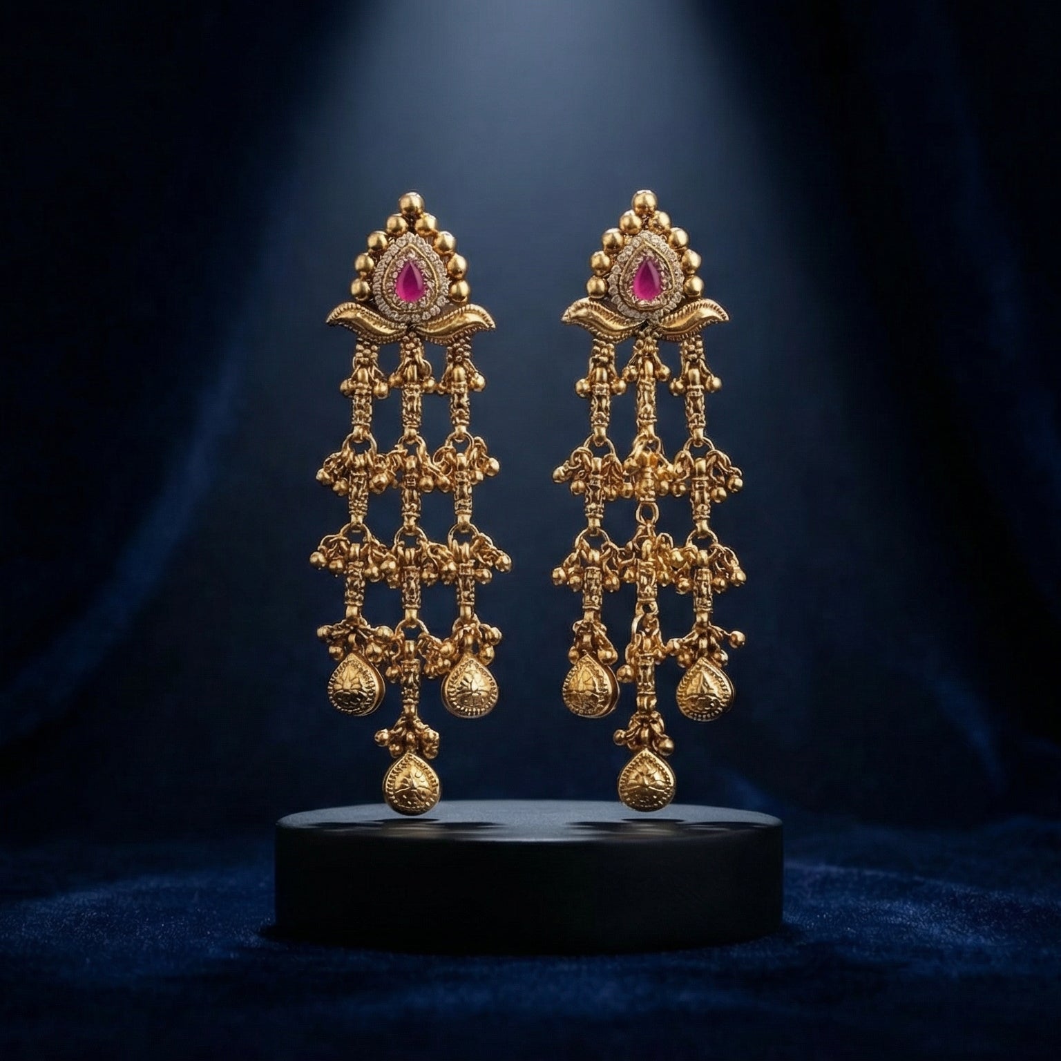 Butigini Lotus Crest Tassel Earrings