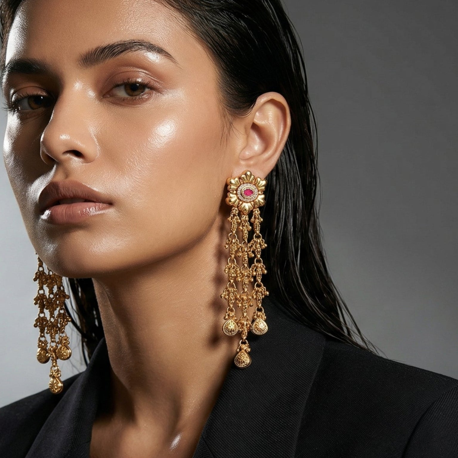 Butigini Ornate Floral Drop Earrings