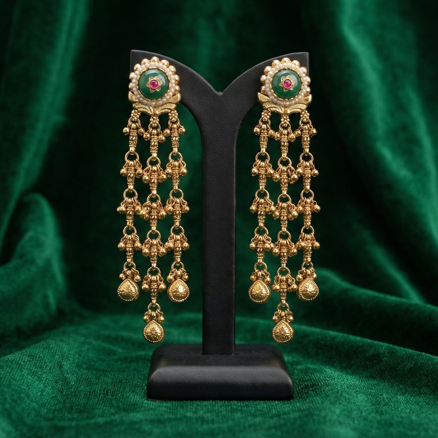 Butigini Ethnic Green Stone Drop Earrings