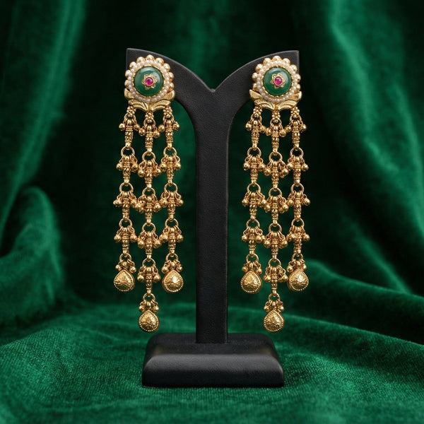 Butigini Ethnic Green Stone Drop Earrings