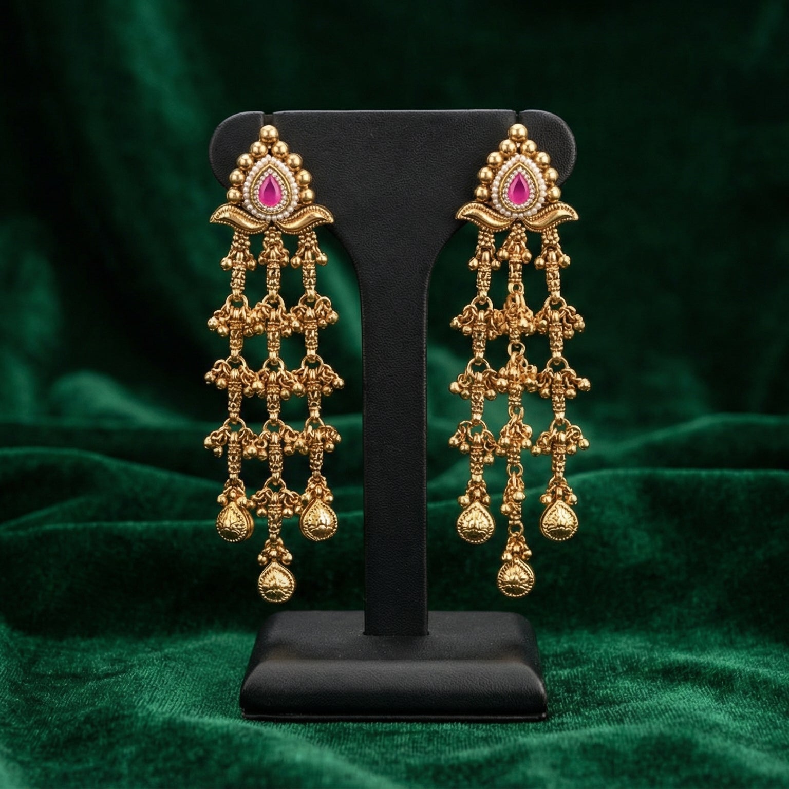 Butigini Lotus Crest Tassel Earrings