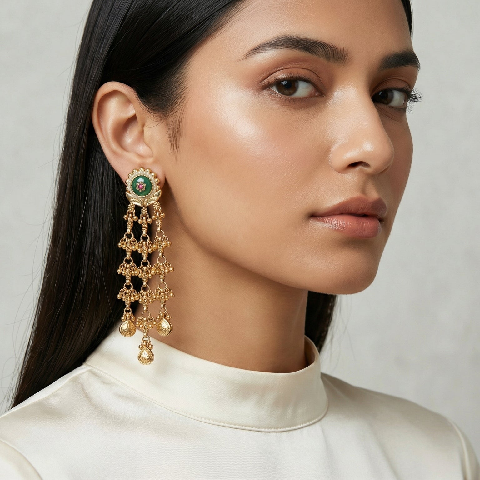 Butigini Ethnic Green Stone Drop Earrings