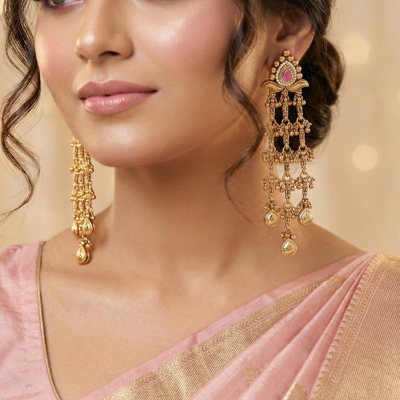 Butigini Lotus Crest Tassel Earrings