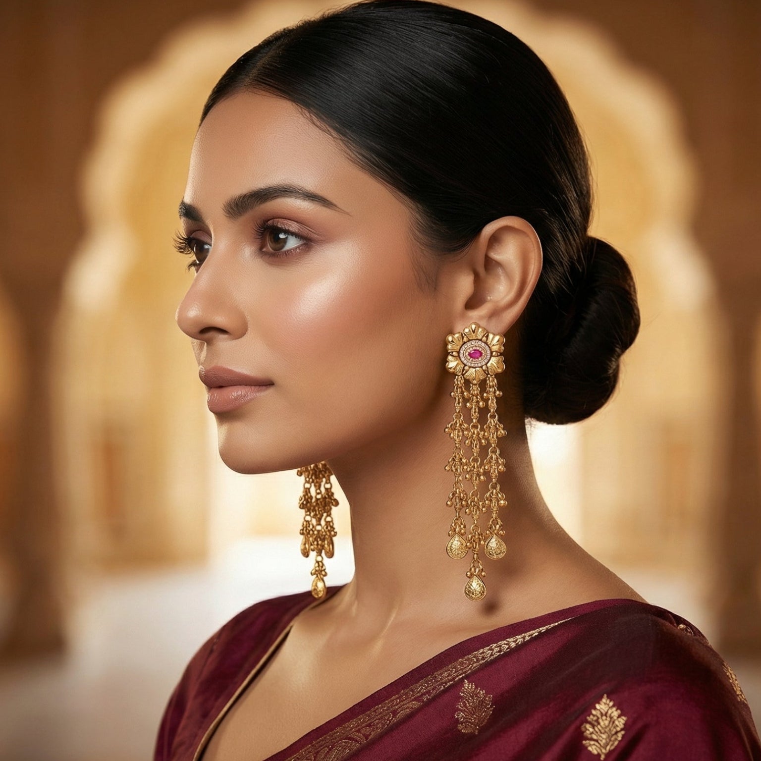 Butigini Ornate Floral Drop Earrings