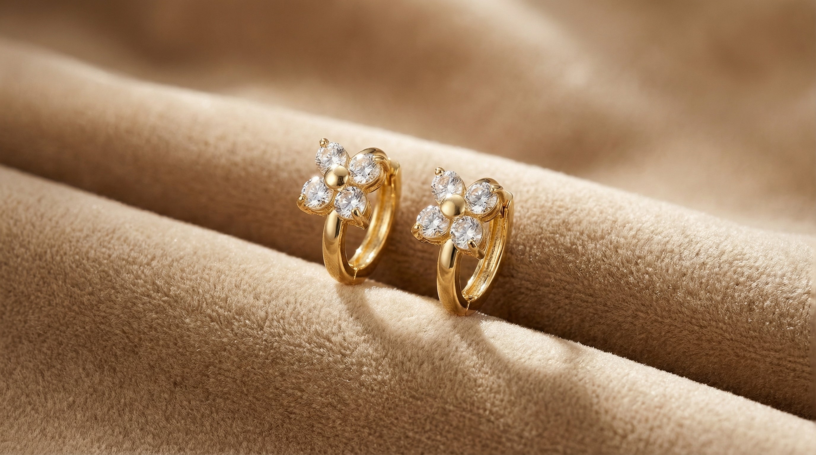 Butigini Gold Petal Crystal Earrings