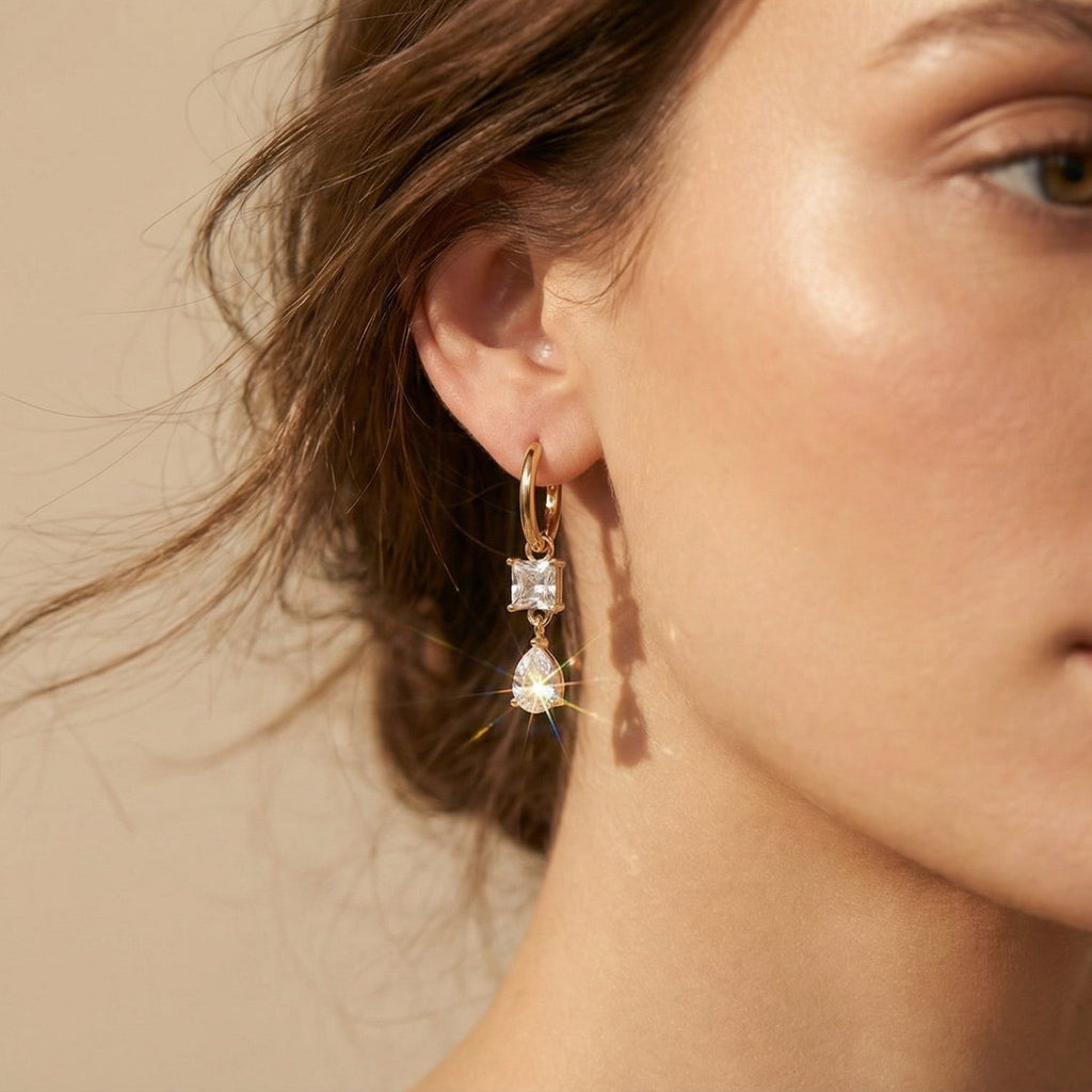 Butigini Dual Cut Crystal Hoop Earrings