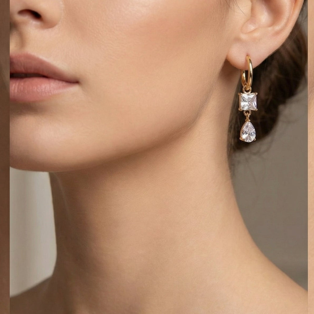Butigini Dual Cut Crystal Hoop Earrings