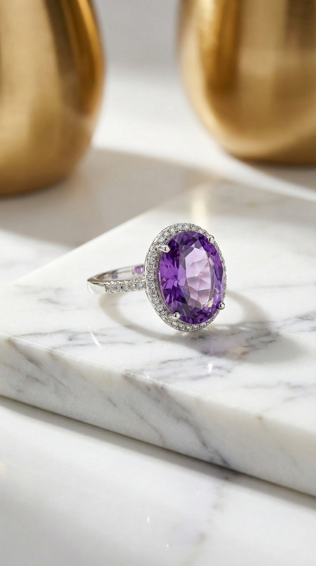 Butigini Amethyst Aura Oval Finger Ring - Stainless Steel