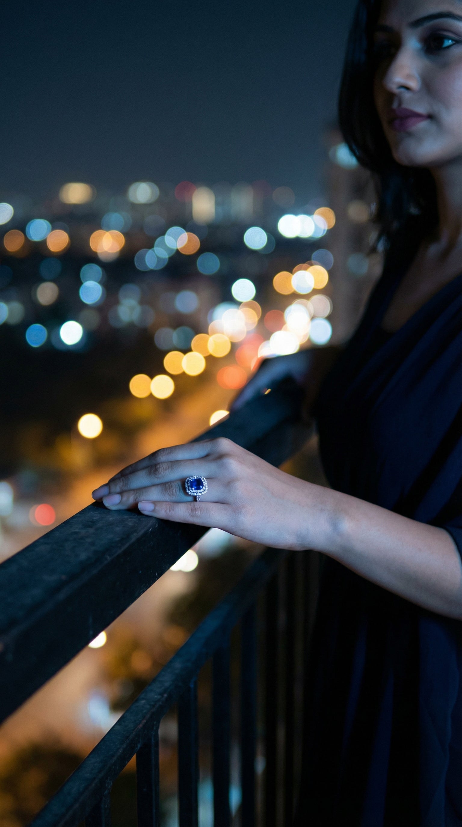 Butigini Royal Sapphire Halo Finger Ring Anti Tarnish