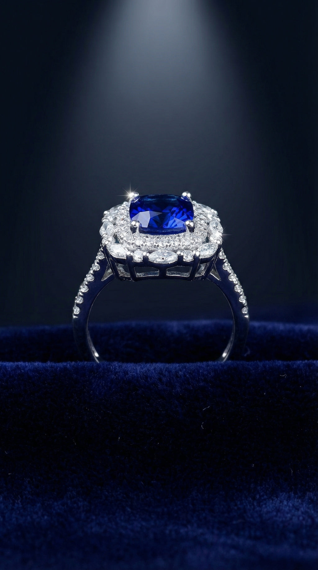 Butigini Royal Sapphire Halo Finger Ring Anti Tarnish
