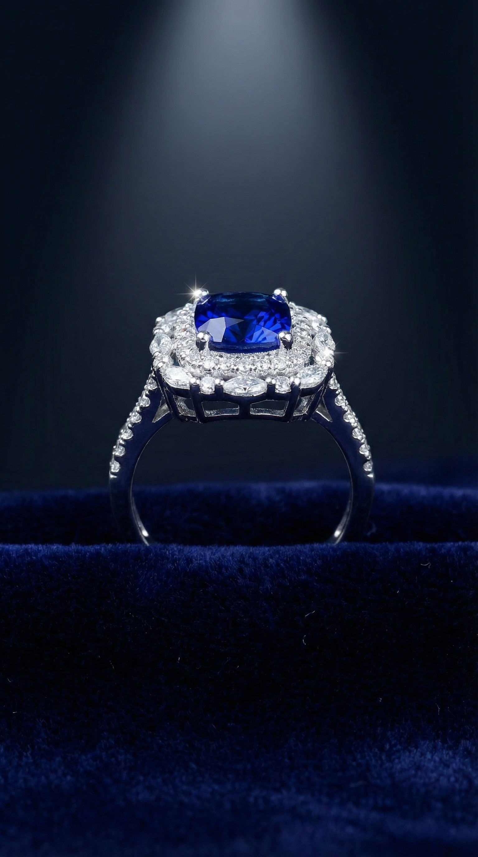 Butigini Royal Sapphire Halo Finger Ring Anti Tarnish