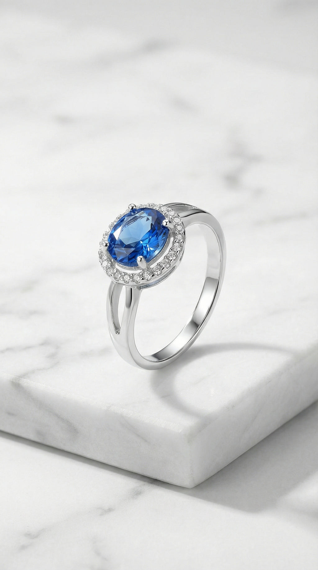 Butigini Azure Halo Oval Finger Ring Anti Tarnish