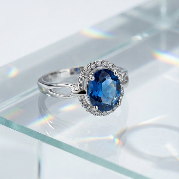 Butigini Azure Halo Oval Finger Ring Anti Tarnish