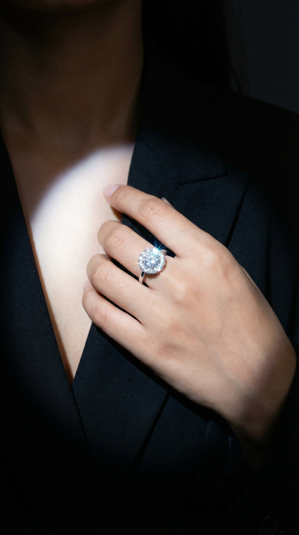 Butigini Silver Plated American Diamond Floral Halo Solitaire Adjustable Finger Ring