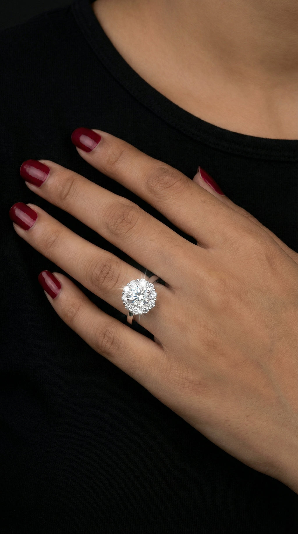 Butigini Silver Plated American Diamond Floral Halo Solitaire Adjustable Finger Ring