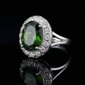 Butigini Silver Plated Anti Tarnish American Diamond Crushed Ice Cut Green Oval Adjustable Finger Ring