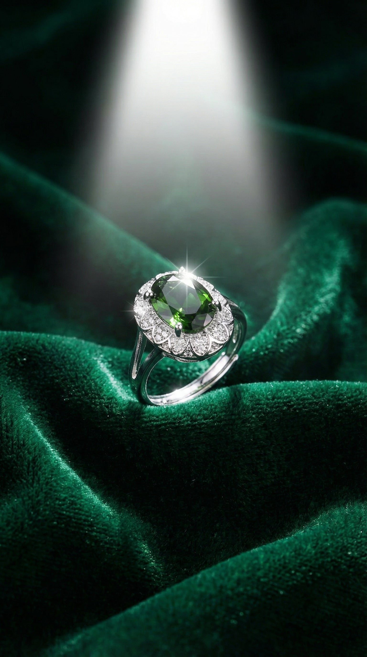 Butigini Silver Plated Anti Tarnish American Diamond Crushed Ice Cut Green Oval Adjustable Finger Ring