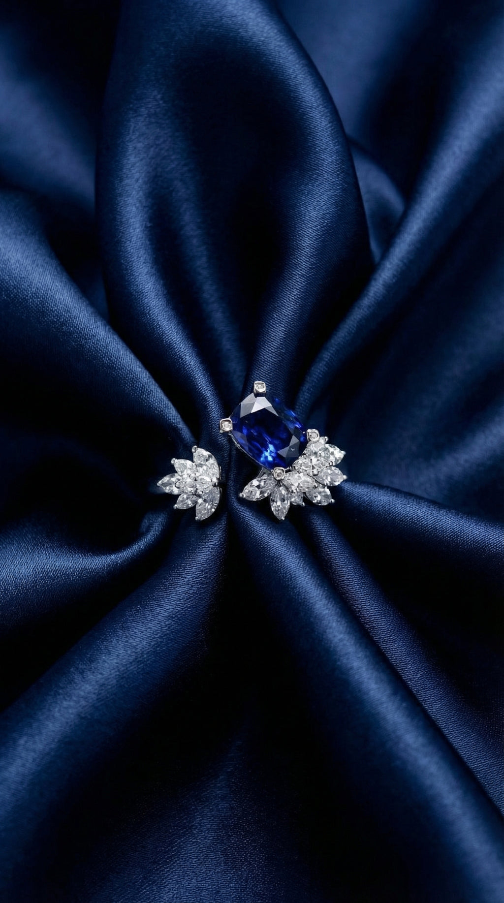 Butigini Silver Plated Anti Tarnish American Diamond Crushed Ice Cut Navy Blue Adjustable Contemporary Finger Ring