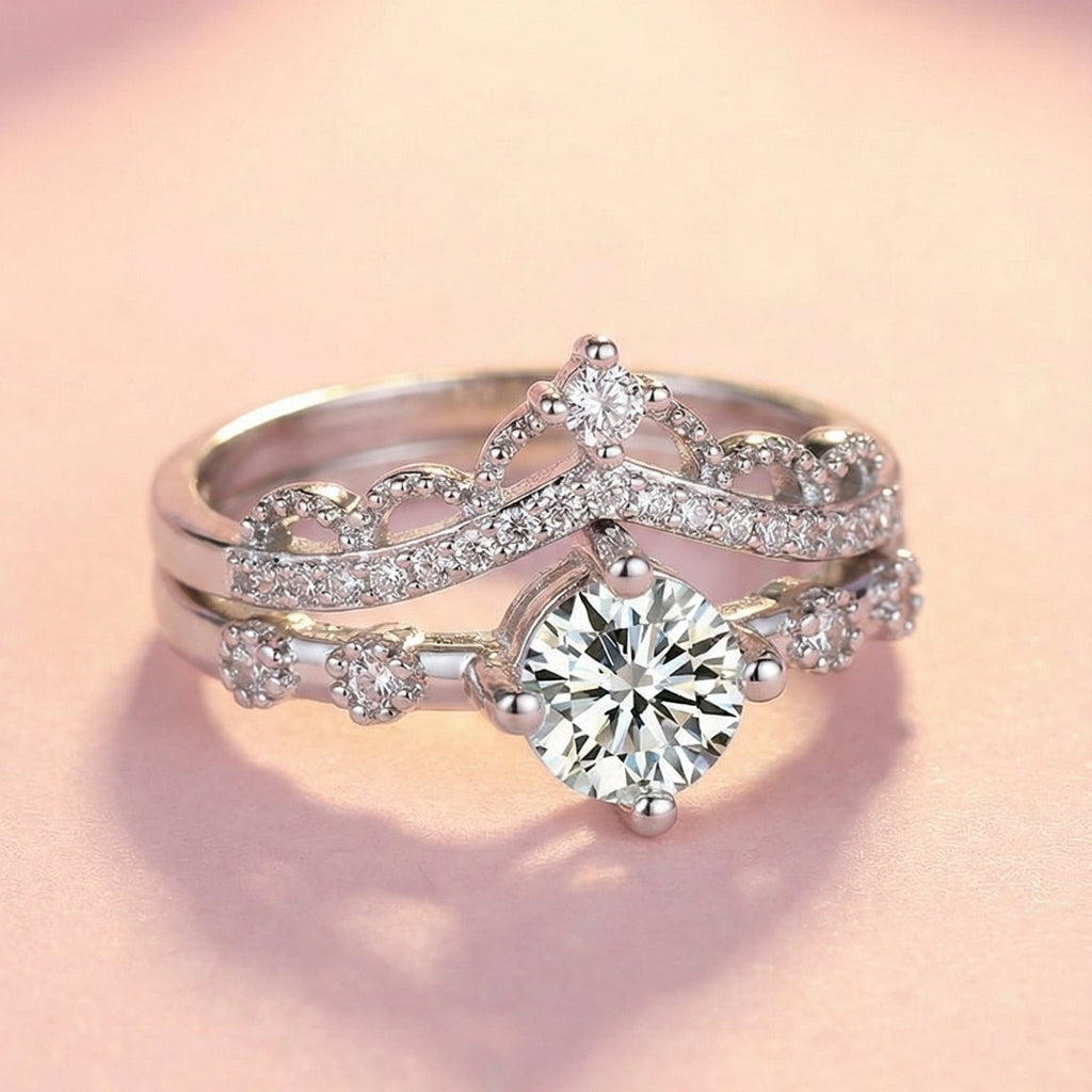 Butigini Silver Plated American Diamond Studded Crown Shape Contemporary Korean Adjustable Finger Ring