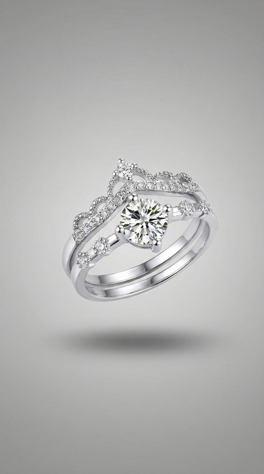 Butigini Silver Plated American Diamond Studded Crown Shape Contemporary Korean Adjustable Finger Ring