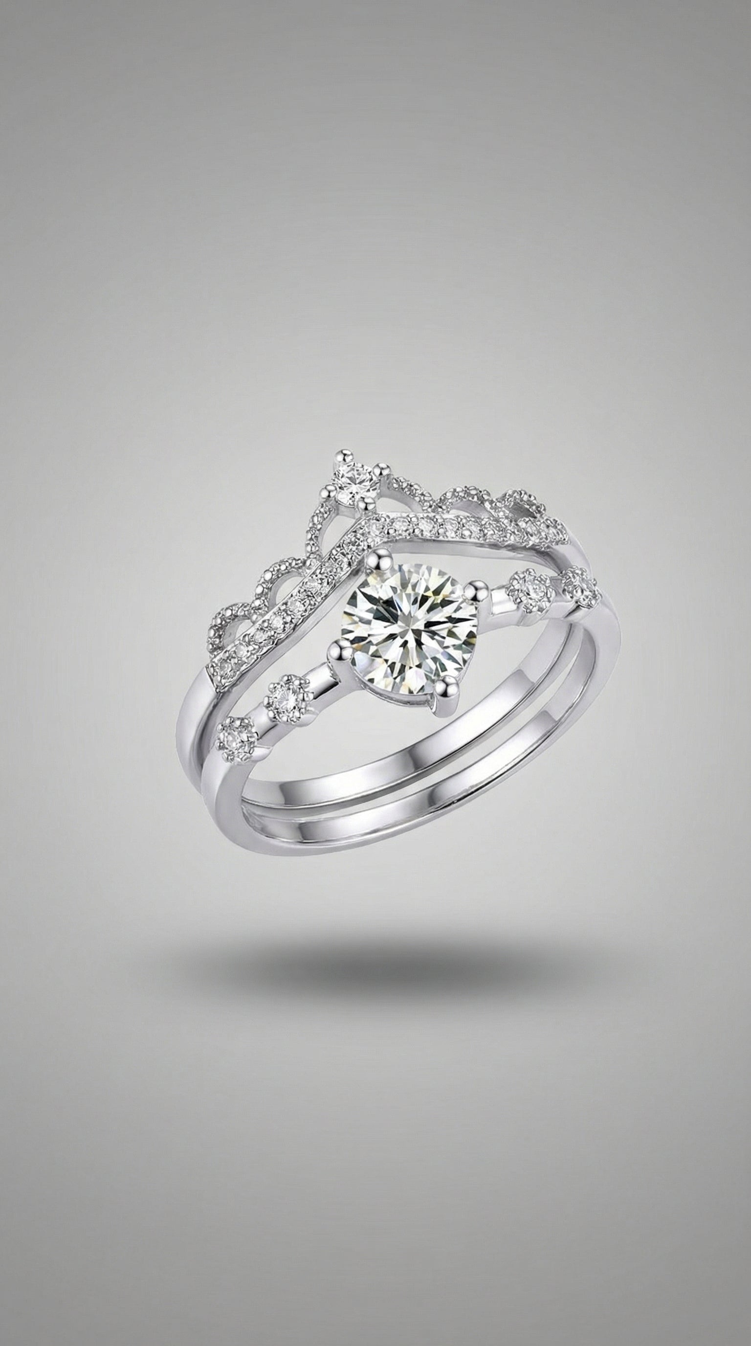 Butigini Silver Plated American Diamond Studded Crown Shape Contemporary Korean Adjustable Finger Ring