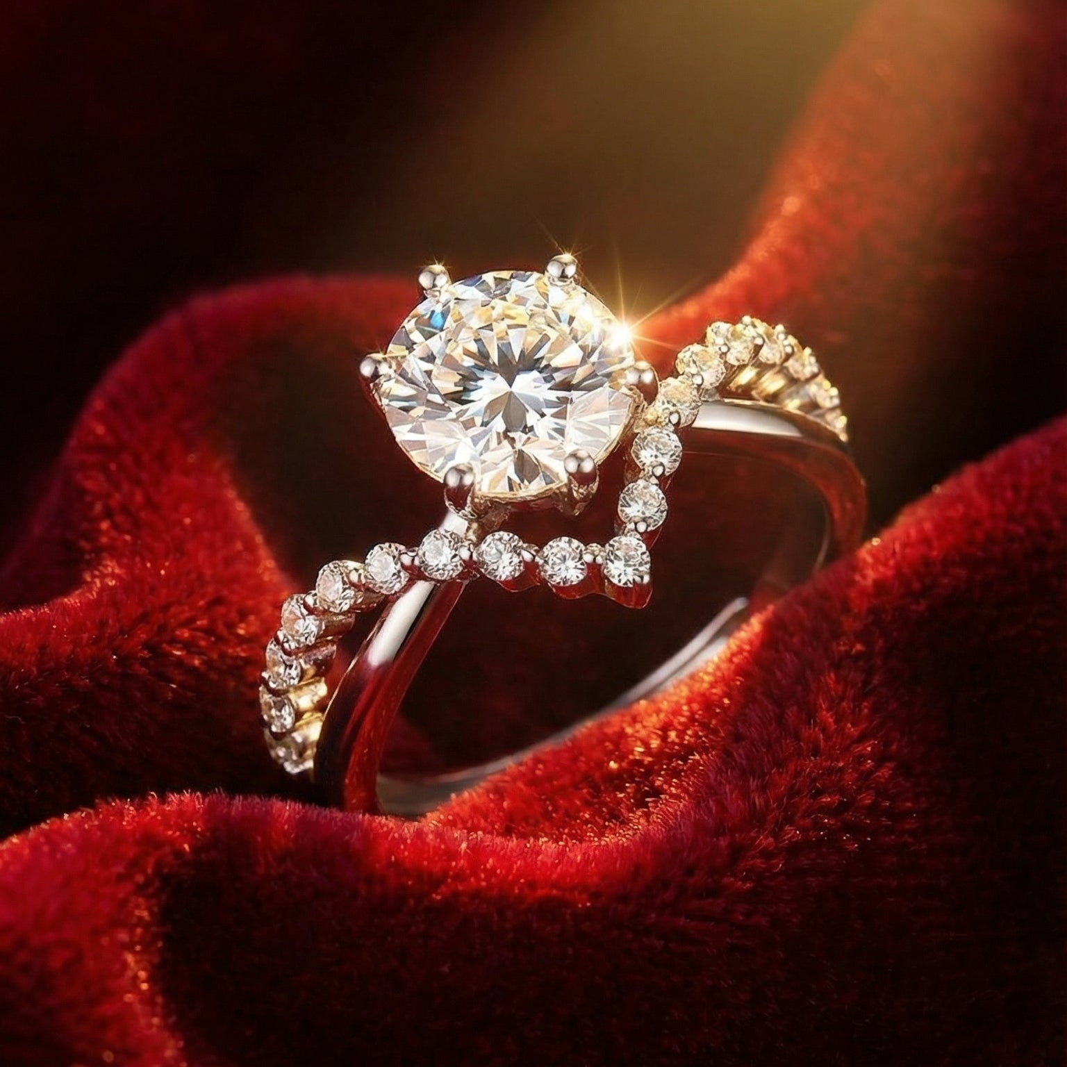 Butigini Silver Plated American Diamond Studded Solitaire Double Band Contemporary Korean Adjustable Finger Ring