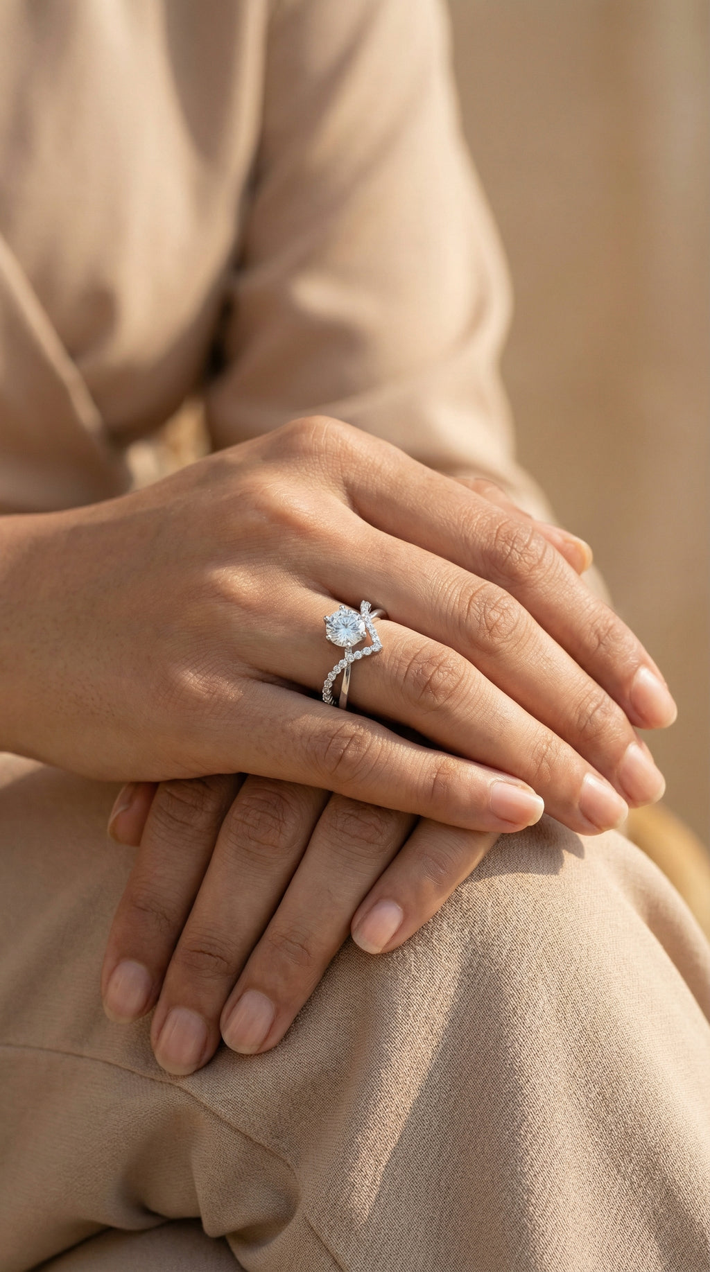 Butigini Silver Plated American Diamond Studded Solitaire Double Band Contemporary Korean Adjustable Finger Ring