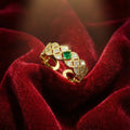 Butigini Gold Plated Crystal Studded Green Stone Contemporary Adjustable Finger Ring
