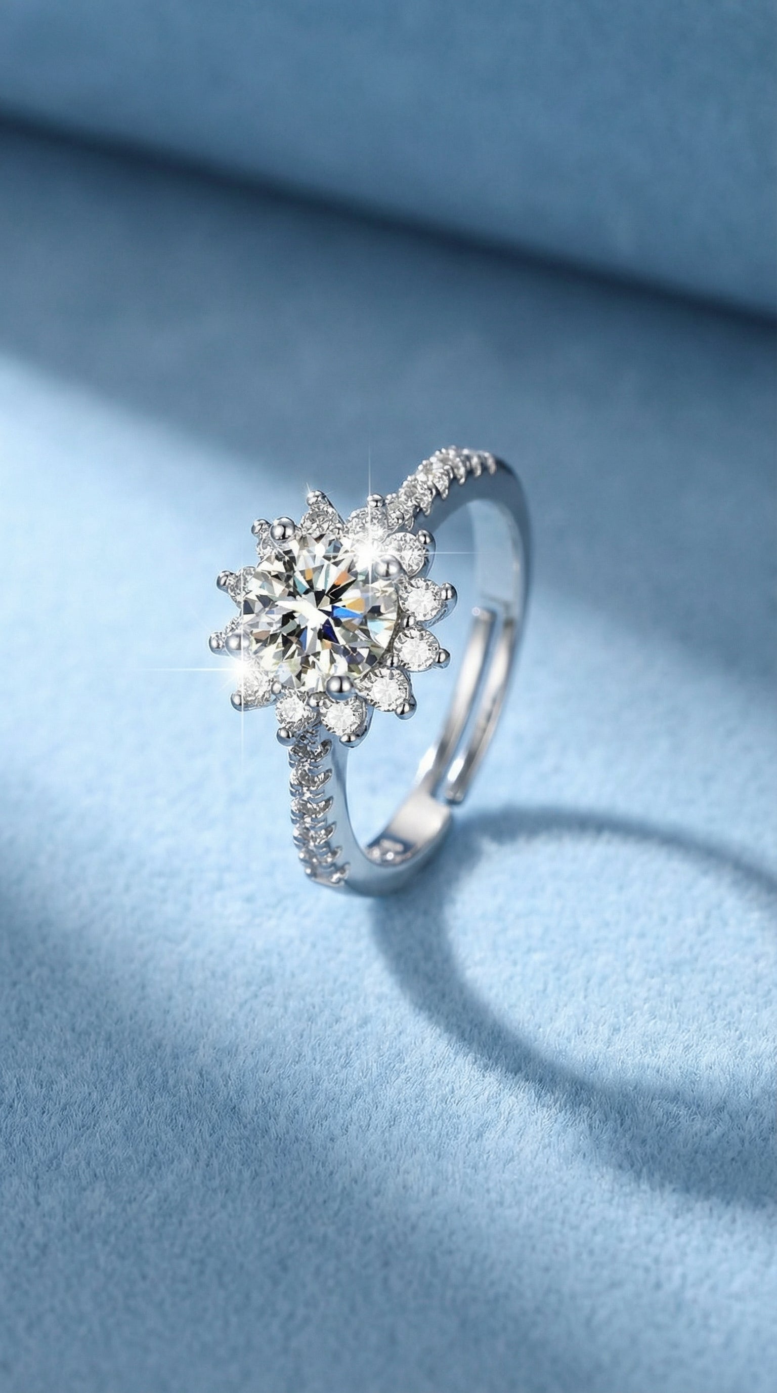 Butigini Silver Plated Anti Tarnish American Diamond Studded Floral Halo Solitaire Adjustable Finger Ring