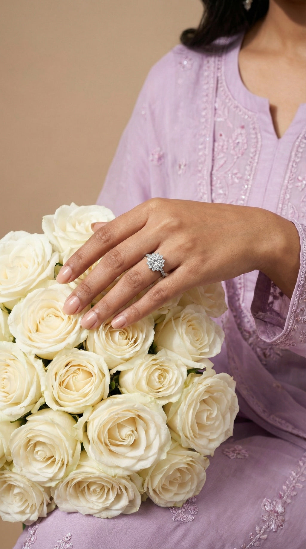 Butigini Silver Plated Anti Tarnish American Diamond Studded Floral Halo Solitaire Adjustable Finger Ring