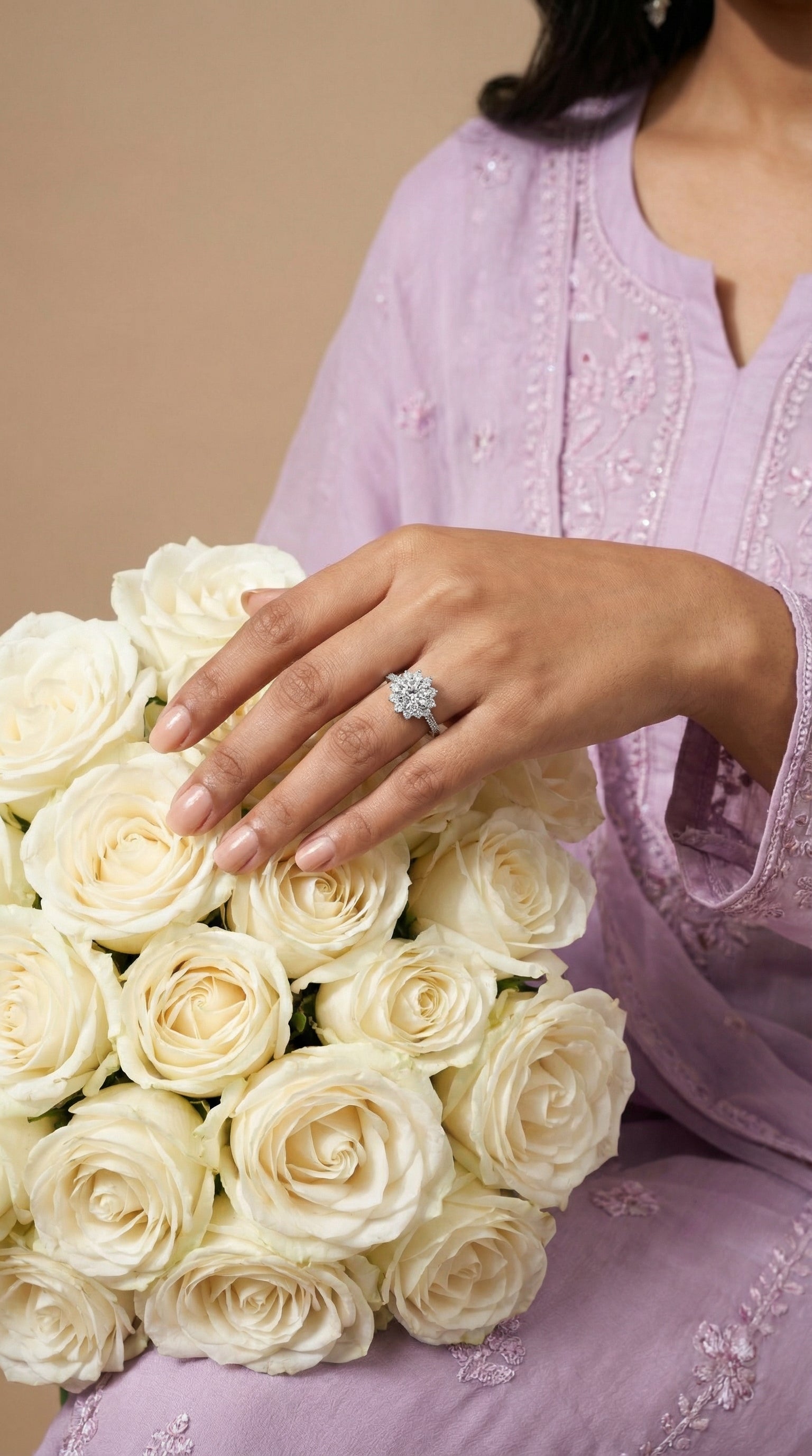 Butigini Silver Plated Anti Tarnish American Diamond Studded Floral Halo Solitaire Adjustable Finger Ring