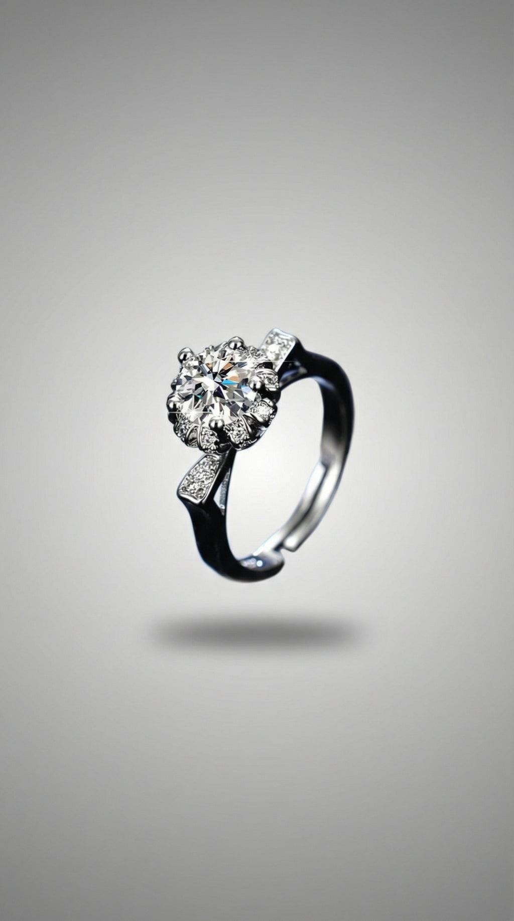 Butigini Silver Plated Anti Tarnish Crystal Studded Solitaire Contemporary Adjustable Finger Ring