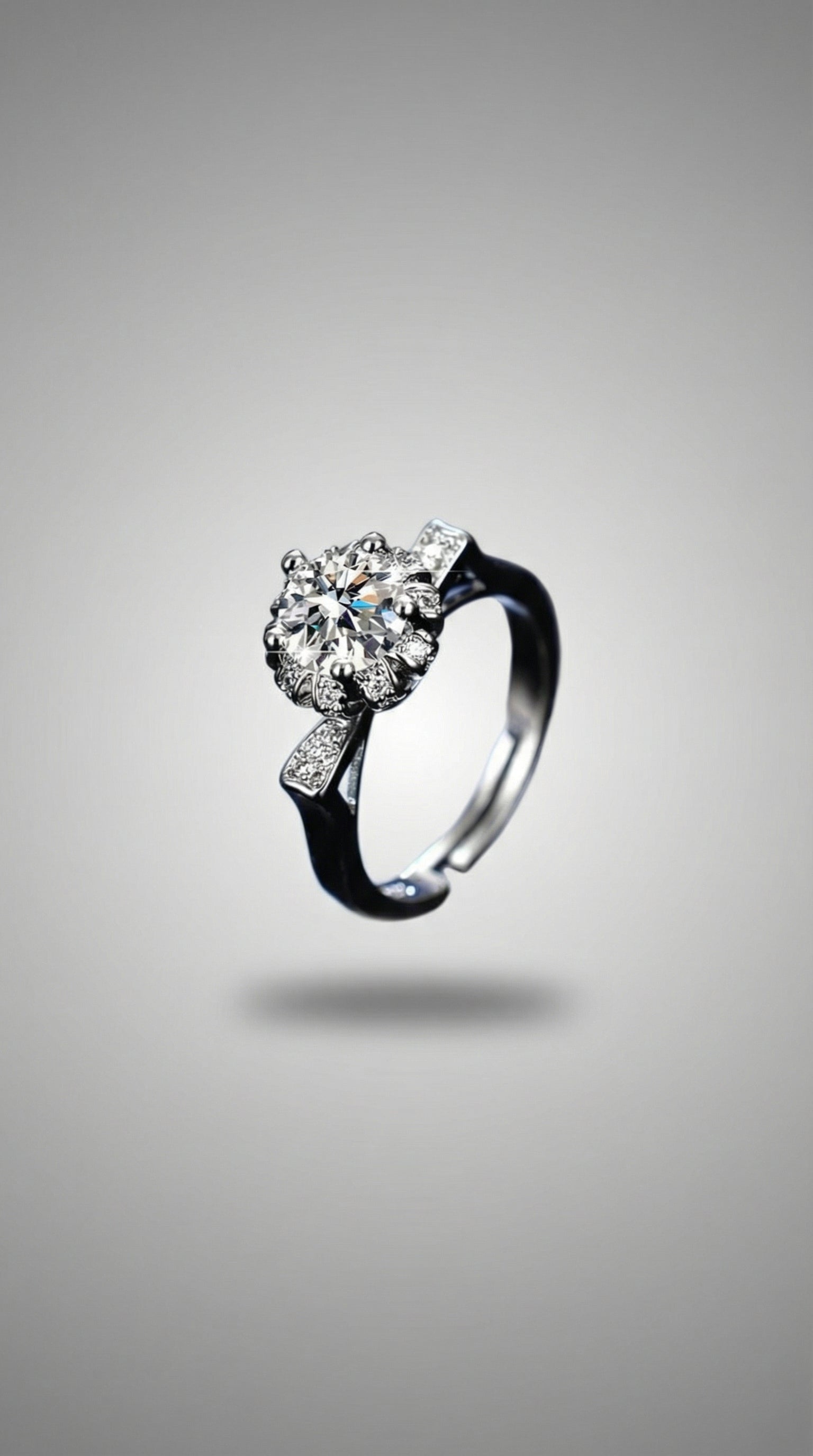 Butigini Silver Plated Anti Tarnish Crystal Studded Solitaire Contemporary Adjustable Finger Ring