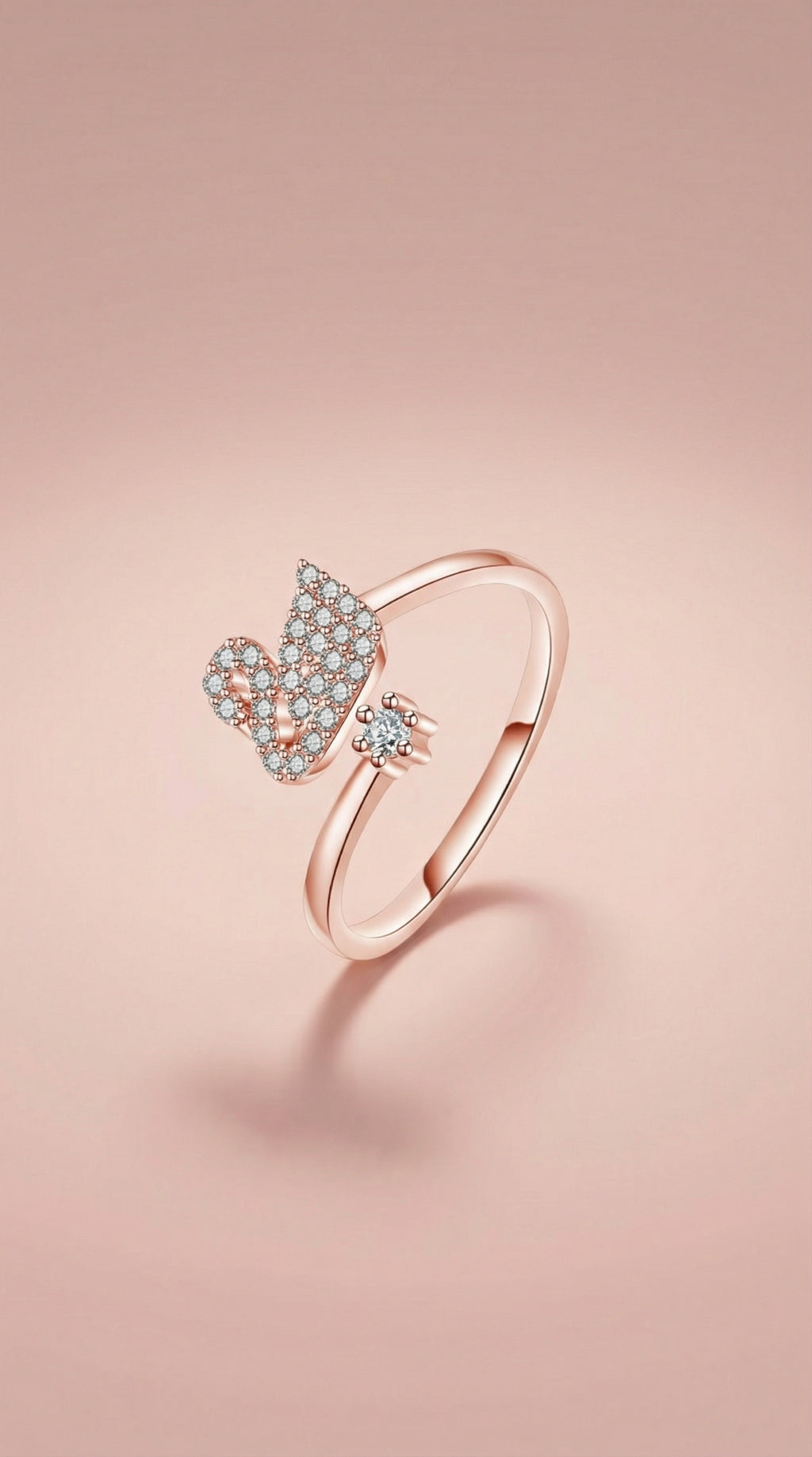 Butigini Rose Gold Plated American Diamond Studded Swan Shape Contemporary Adjustable Finger Ring