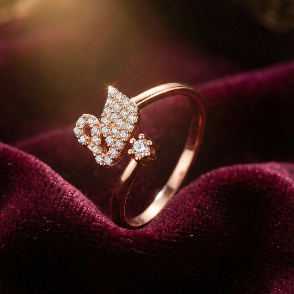 Butigini Rose Gold Plated American Diamond Studded Swan Shape Contemporary Adjustable Finger Ring