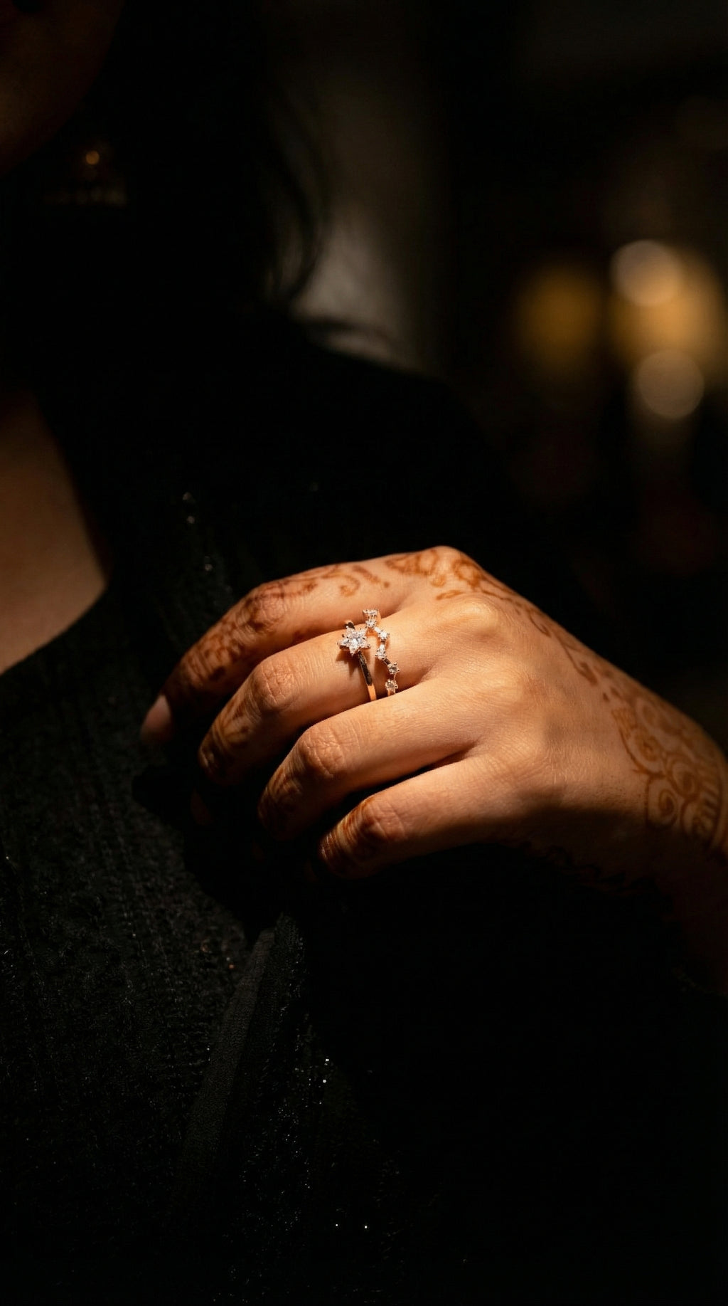 Butigini Rose Gold Plated American Diamond Studded Star Motif Contemporary Adjustable Finger Ring