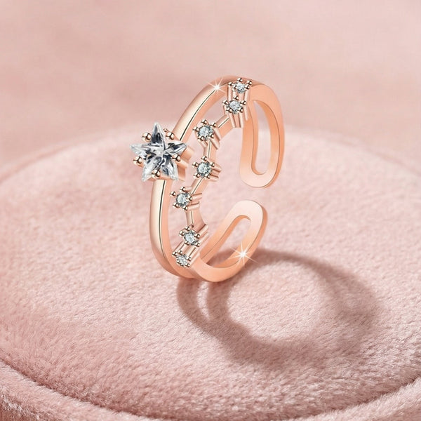 Butigini Rose Gold Plated American Diamond Studded Star Motif Contemporary Adjustable Finger Ring