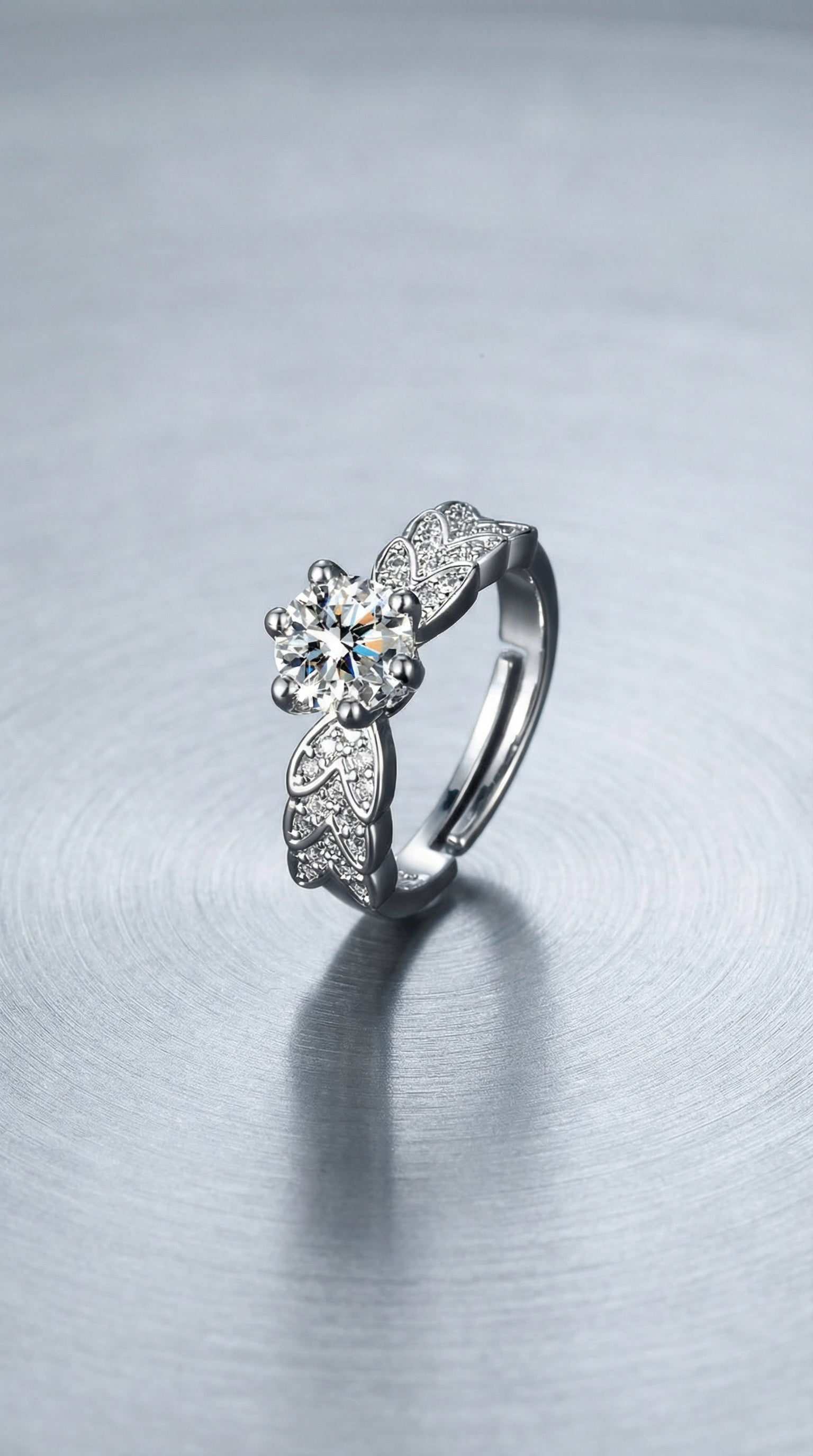 Butigini Silver Plated Anti Tarnish Crystal Studded Leaf Motif Solitaire Adjustable Finger Ring