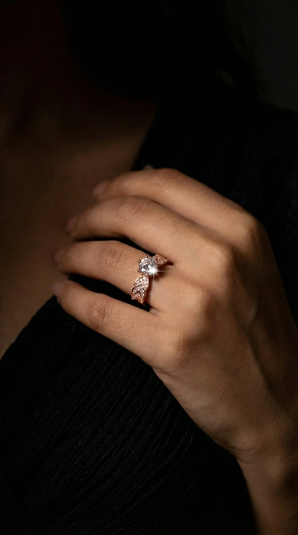 Butigini Silver Plated Anti Tarnish Crystal Studded Leaf Motif Solitaire Adjustable Finger Ring