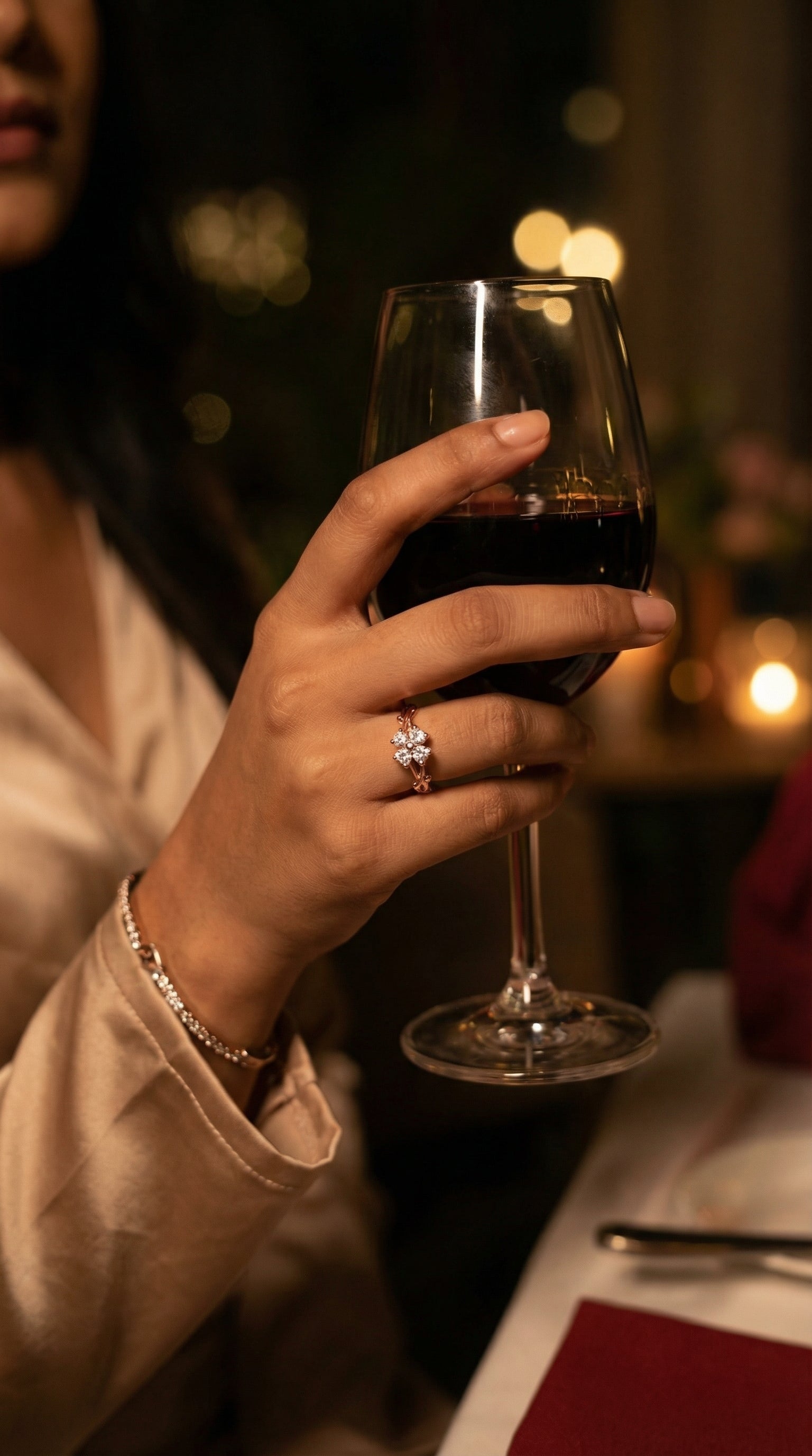 Butigini Rose Gold Plated American Diamond Studded Floral Motif Contemporary Adjustable Finger Ring