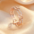 Butigini Rose Gold Plated American Diamond Studded Geometric Link Contemporary Adjustable Finger Ring
