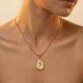 Butigini Gold Plated Anti Tarnish White Rose Engraved Oval Pendant Necklace