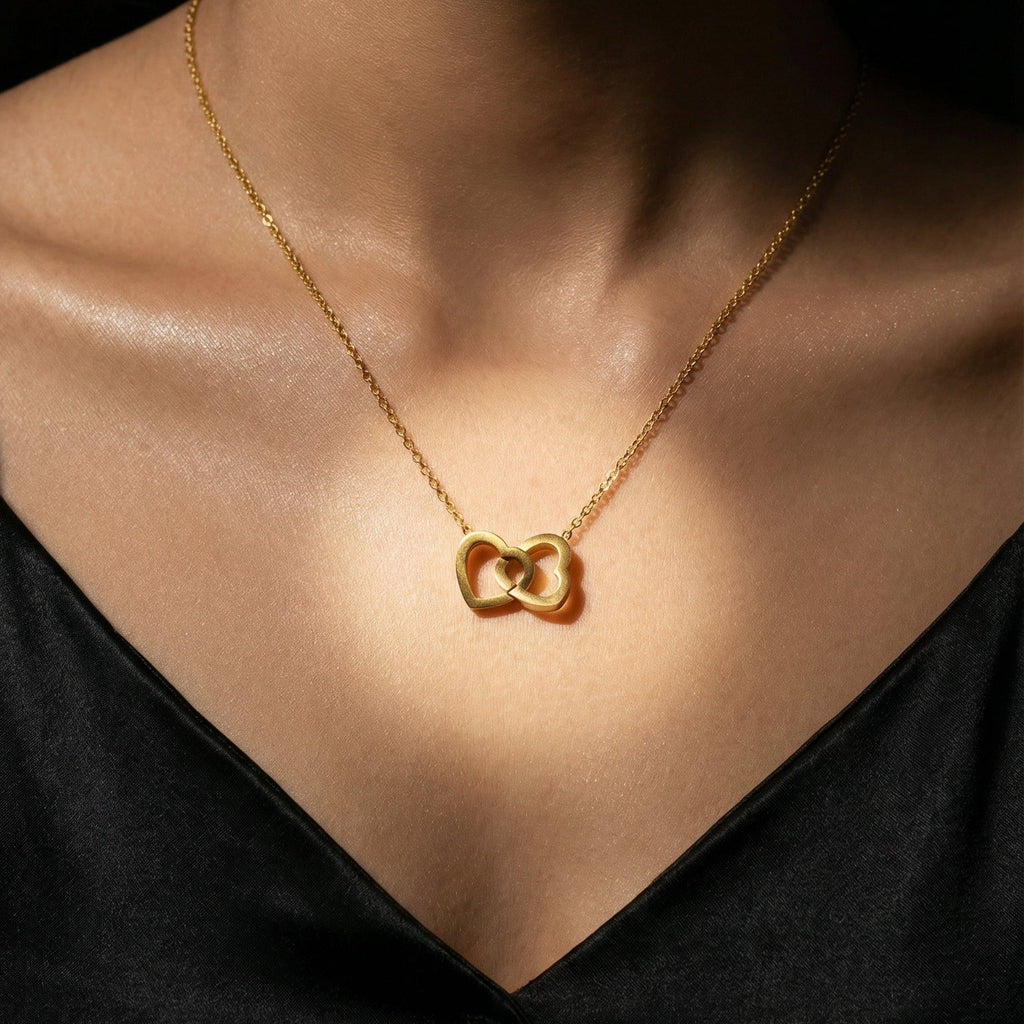 Butigini Gold Plated Anti Tarnish Interlocked Heart Motif Pendant Necklace