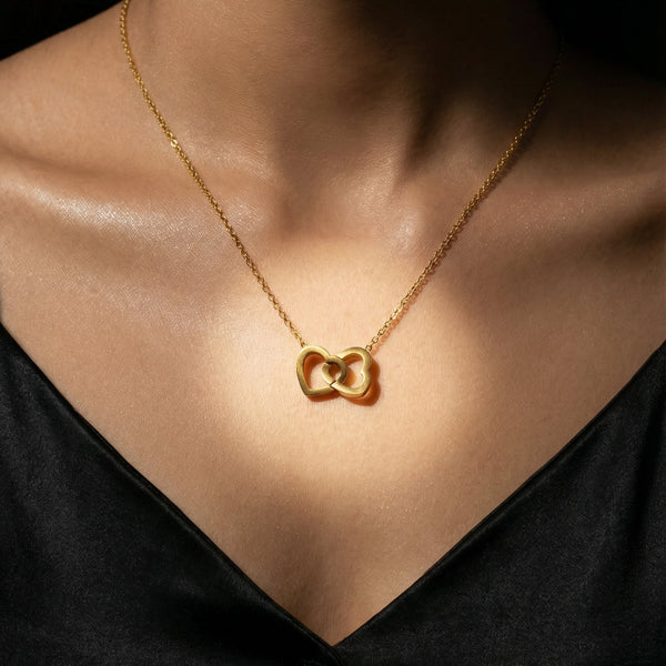 Butigini Gold Plated Anti Tarnish Interlocked Heart Motif Pendant Necklace