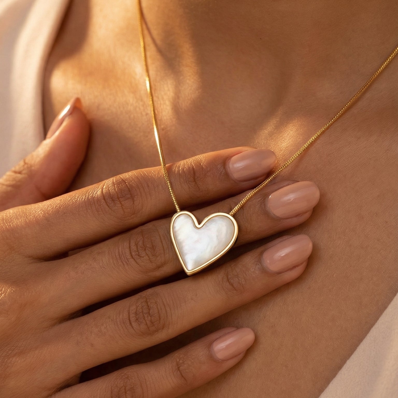 Butigini Gold Plated Anti Tarnish Heart Motif MOP Inlay Pendant Necklace