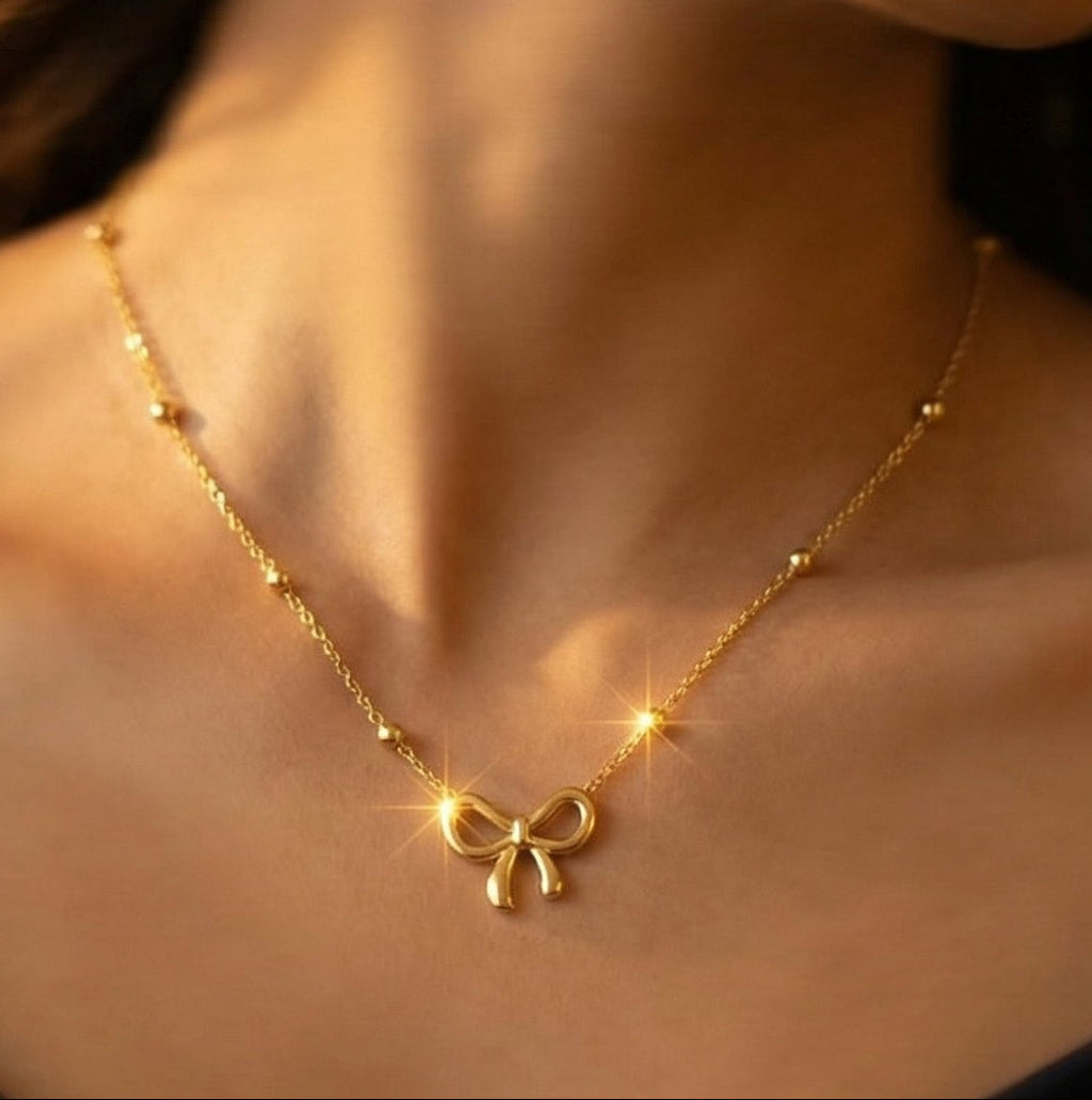 Butigini Gold Plated Anti Tarnish Infinity Bow Pendant Necklace