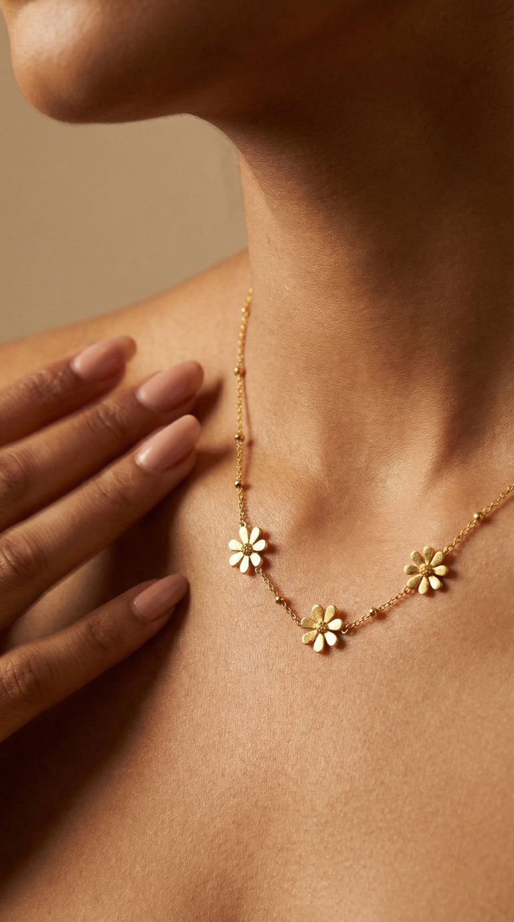 Butigini Gold Plated Anti Tarnish Triple Daisy Floral Pendant Necklace