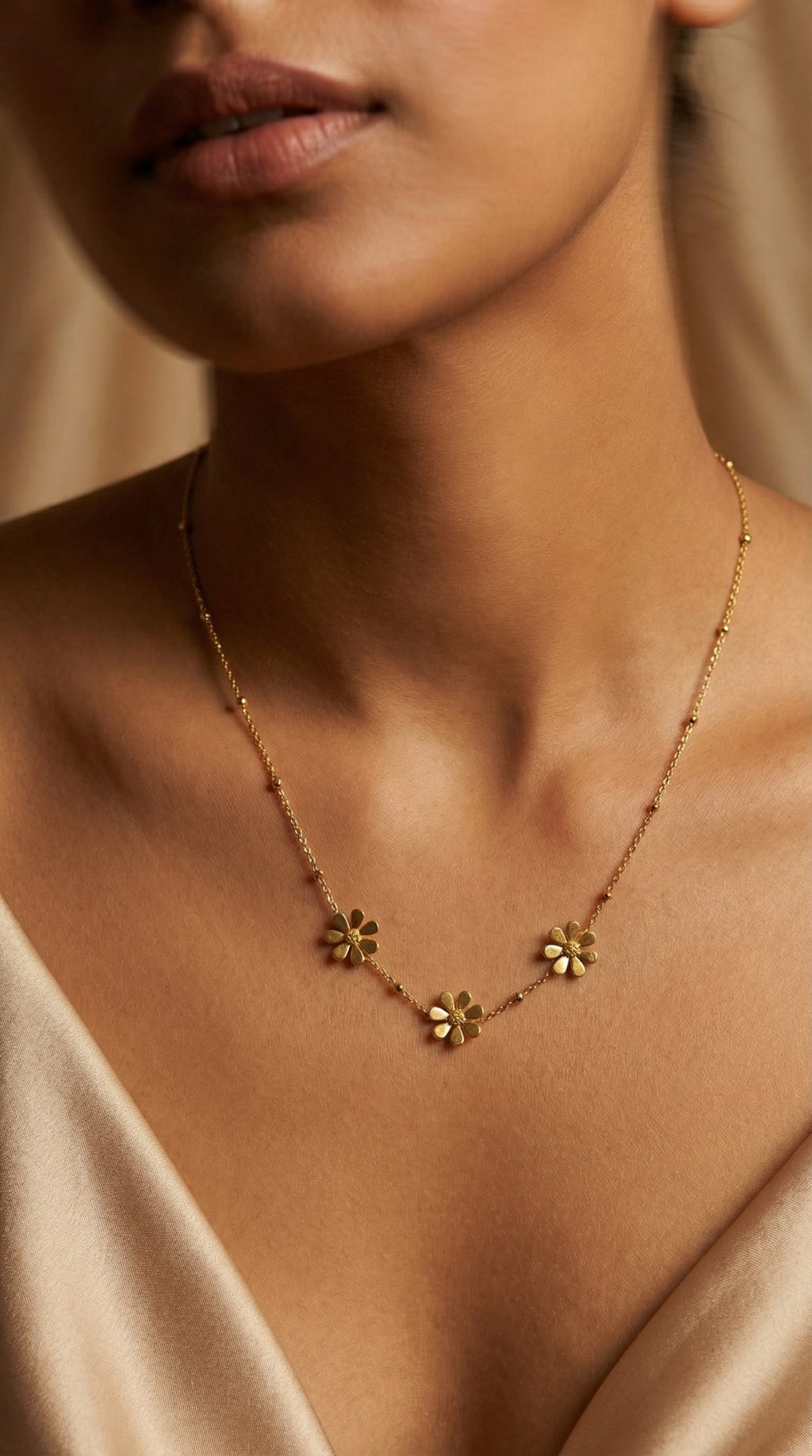 Butigini Gold Plated Anti Tarnish Triple Daisy Floral Pendant Necklace