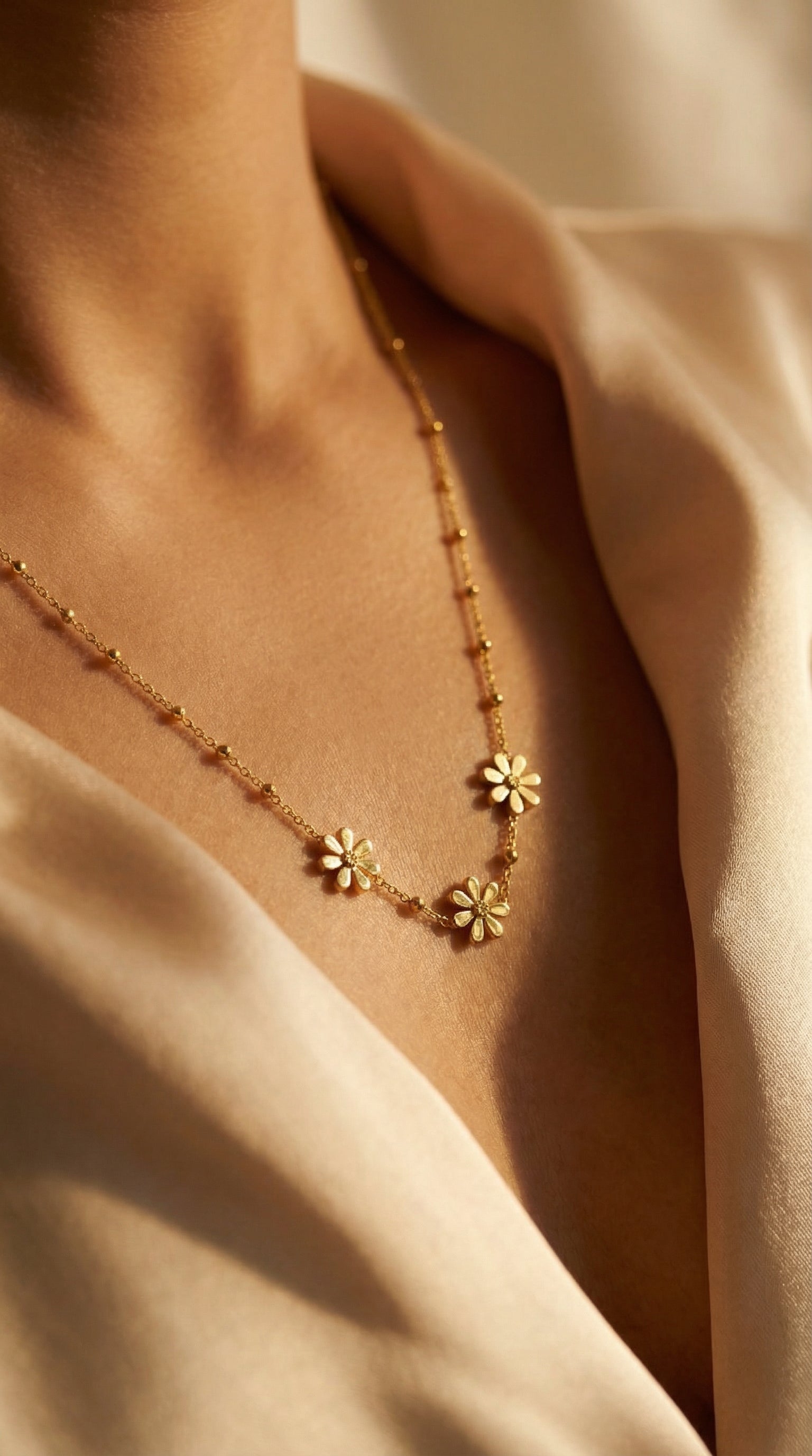 Butigini Gold Plated Anti Tarnish Triple Daisy Floral Pendant Necklace