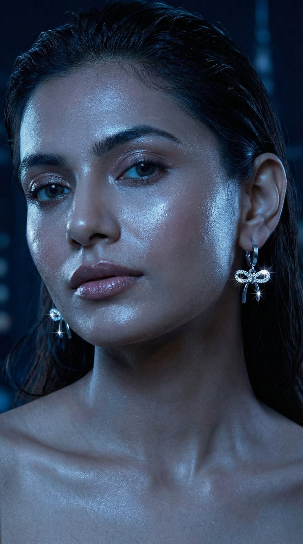 Butigini Silver Plated American Diamond Studded Bow Tie Korean Hoop Earrings